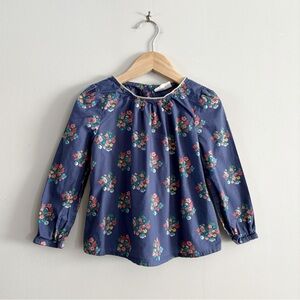 Mini Boden Girls Peasant Top 2–3Y Blue Floral Cotton Long Sleeve Cute Cottage